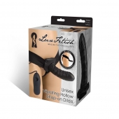 Чёрный полый страпон с вибрацией Unisex Vibrating Hollow Strap-On - 14 см. - Lux Fetish - купить с доставкой в Томске