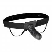 Чёрный полый страпон с вибрацией Unisex Vibrating Hollow Strap-On - 14 см. - Lux Fetish - купить с доставкой в Томске