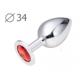 Коническая серебристая анальная втулка с красным кристаллом - 8,2 см. - Anal Jewelry Plug - купить с доставкой в Томске