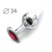 Коническая серебристая анальная втулка с малиновым кристаллом - 8,2 см. - Anal Jewelry Plug - купить с доставкой в Томске