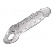 Прозразная закрытая насадка на пенис с поддержкой мошонки Clearly Ample Penis Enhancer - 22 см. - XR Brands - в Томске купить с доставкой