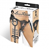 Черные трусики для страпона из патентованной кожи - Lux Fetish - купить с доставкой в Томске