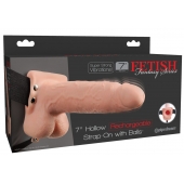 Телесный перезаряжаемый вибрострапон 7  Hollow Rechargeable Strap-on with Balls - 20,3 см. - Pipedream - купить с доставкой в Томске