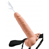Телесный полый страпон с имитацией эякуляции 7.5  Hollow Squirting Strap-On with Balls Flesh - 21,6 см. - Pipedream - купить с доставкой в Томске