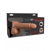 Кофейный перезаряжаемый вибрострапон 7  Hollow Rechargeable Strap-on with Balls - 20,3 см. - Pipedream - купить с доставкой в Томске