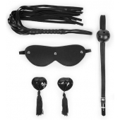 Эротический набор в черном цвете: маска, кляп, пэстисы, плётка - Notabu - купить с доставкой в Томске