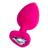 Розовая анальная втулка Diamond Heart с прозрачным кристаллом - 9,5 см. - ToyFa - купить с доставкой в Томске