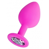 Розовая анальная втулка Brilliant с прозрачным кристаллом - 8 см. - ToyFa - купить с доставкой в Томске