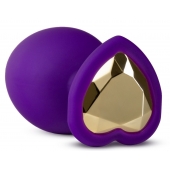 Фиолетовая анальная пробка Bling Plug Large с золотистым стразом - 9,5 см. - Blush Novelties - купить с доставкой в Томске
