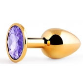 Золотистая анальная пробка с фиолетовым стразом - 7,2 см. - Anal Jewelry Plug - купить с доставкой в Томске