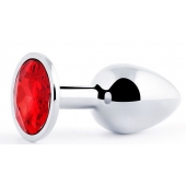 Серебристая анальная пробка с красным стразом - 7,2 см. - Anal Jewelry Plug - купить с доставкой в Томске