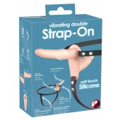Телесный двойной вибрострапон с вибрацией Vibrating Double Strap-On - 15 см. - Orion - купить с доставкой в Томске