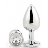 Серебристая анальная втулка с прозрачным кристаллом - 7,1 см. - Dream Toys - купить с доставкой в Томске