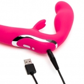 Ярко-розовый безремневой страпон Rechargeable Vibrating Strapless Strap-On - Happy Rabbit - купить с доставкой в Томске