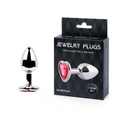 Серебристая анальная пробка с малиновым кристаллом-сердечком - 7 см. - Anal Jewelry Plug - купить с доставкой в Томске