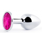 Серебристая анальная пробка с малиновым кристаллом - 7,2 см. - Anal Jewelry Plug - купить с доставкой в Томске