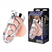 Серебристая металлическая клетка для члена с замком Enslave Cock Cage - BlueLine - купить с доставкой в Томске