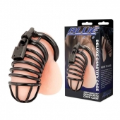 Черная металлическая клетка с замком Deluxe Chastity Cage - BlueLine - купить с доставкой в Томске