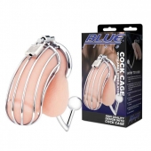 Серебристая металлическая клетка с анальным стимулятором Cock Cage - BlueLine - купить с доставкой в Томске