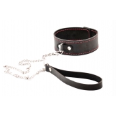 Черный широкий ошейник с красной строчкой и поводком - Crazy Handmade - купить с доставкой в Томске