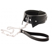 Черный ошейник-воротничок с металлическим поводком - Crazy Handmade - купить с доставкой в Томске