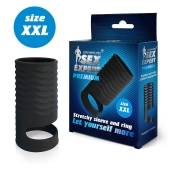 Черная открытая насадка на пенис с кольцом для мошонки XXL-size - 9,4 см. - Sex Expert - в Томске купить с доставкой