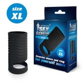 Черная открытая насадка на пенис с кольцом для мошонки XL-size - 8,9 см. - Sex Expert - в Томске купить с доставкой