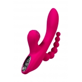 Ярко-розовый вибростимулятор 3-в-1 Tripling - 21 см. - JOS