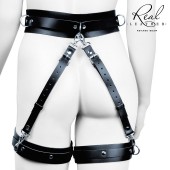 Черный кожаный пояс с гартерами - S-M - Notabu - купить с доставкой в Томске