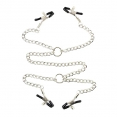 Серебристые зажимы для сосков и половых губ на тонкой цепочке - Notabu - купить с доставкой в Томске