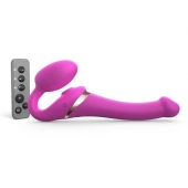 Ярко-розовый безремневой страпон Multi Orgasm Size S с клиторальной стимуляцией - Strap-on-me - купить с доставкой в Томске