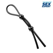 Черное силиконовое лассо с двумя шариками для утяжки - Sex Expert - в Томске купить с доставкой