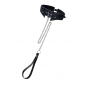 Черный кожаный ошейник-воротник с поводком - Pecado - купить с доставкой в Томске