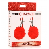 Красные зажимы на соски с помпонами Pom Pom - XR Brands - купить с доставкой в Томске