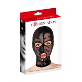 Черная кружевная маска на голову с отверстиями для глаз и рта - Fetish Tentation - купить с доставкой в Томске