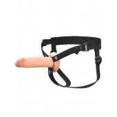 Телесный полый страпон на черных ремнях Hollow Silicone Strap-on - 17,8 см. - Pipedream - купить с доставкой в Томске