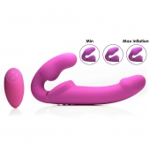Розовый безремневой страпон с вибрацией и функцией расширения Inflatable Ergo-Fit Strapless Strap-On - XR Brands - купить с доставкой в Томске