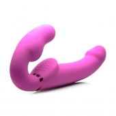 Розовый безремневой страпон с вибрацией и функцией расширения Inflatable Ergo-Fit Strapless Strap-On - XR Brands - купить с доставкой в Томске