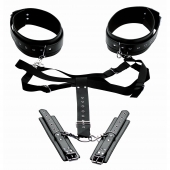Черная бондажная система Acquire Easy Access Thigh Harness with Wrist Cuffs - XR Brands - купить с доставкой в Томске