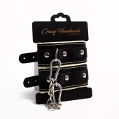 Черные скругленные наручники с мягкой бежевой подкладкой - Crazy Handmade - купить с доставкой в Томске