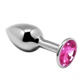 Серебристая анальная втулка Mini Metal Butt Plug Size M с розовым кристаллом - Adrien Lastic в Томске Серебристая анальная втулка Mini Metal Butt Plug Size M с розовым кристаллом - Adrien Lastic