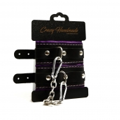 Черно-фиолетовые скругленные наручники с мягкой подкладкой - Crazy Handmade - купить с доставкой в Томске