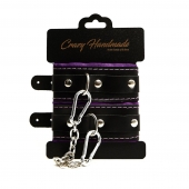 Черно-фиолетовые скругленные наручники с мягкой подкладкой - Crazy Handmade - купить с доставкой в Томске
