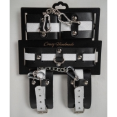 Набор фиксаторов из черной и белой натуральной кожи - Crazy Handmade - купить с доставкой в Томске