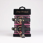 Черные кожаные оковы с розовой строчкой - Crazy Handmade - купить с доставкой в Томске