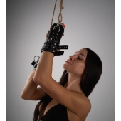 Черные высокие кожаные наручники для подвешивания - Crazy Handmade - купить с доставкой в Томске