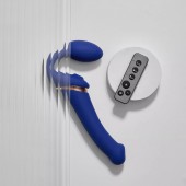 Синий безремневой страпон Multi Orgasm Bendable Strap-On size XL с клиторальной стимуляцией - Strap-on-me - купить с доставкой в Томске