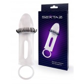 Закрытая насадка на пенис с подхватом мошонки и стимулирующими «ресничками» - Sextaz - в Томске купить с доставкой