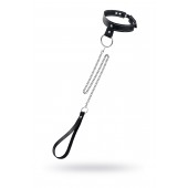 Черный узкий однослойный ошейник с серебристым поводком-цепочкой - Pecado - купить с доставкой в Томске