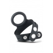 Черное эрекционное кольцо с подхватом мошонки на кнопках VS6 - Blush Novelties - в Томске купить с доставкой